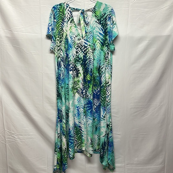 Chico's Blue and Green Leaf Print Dress Size 3, US XL - Picture 4 of 4